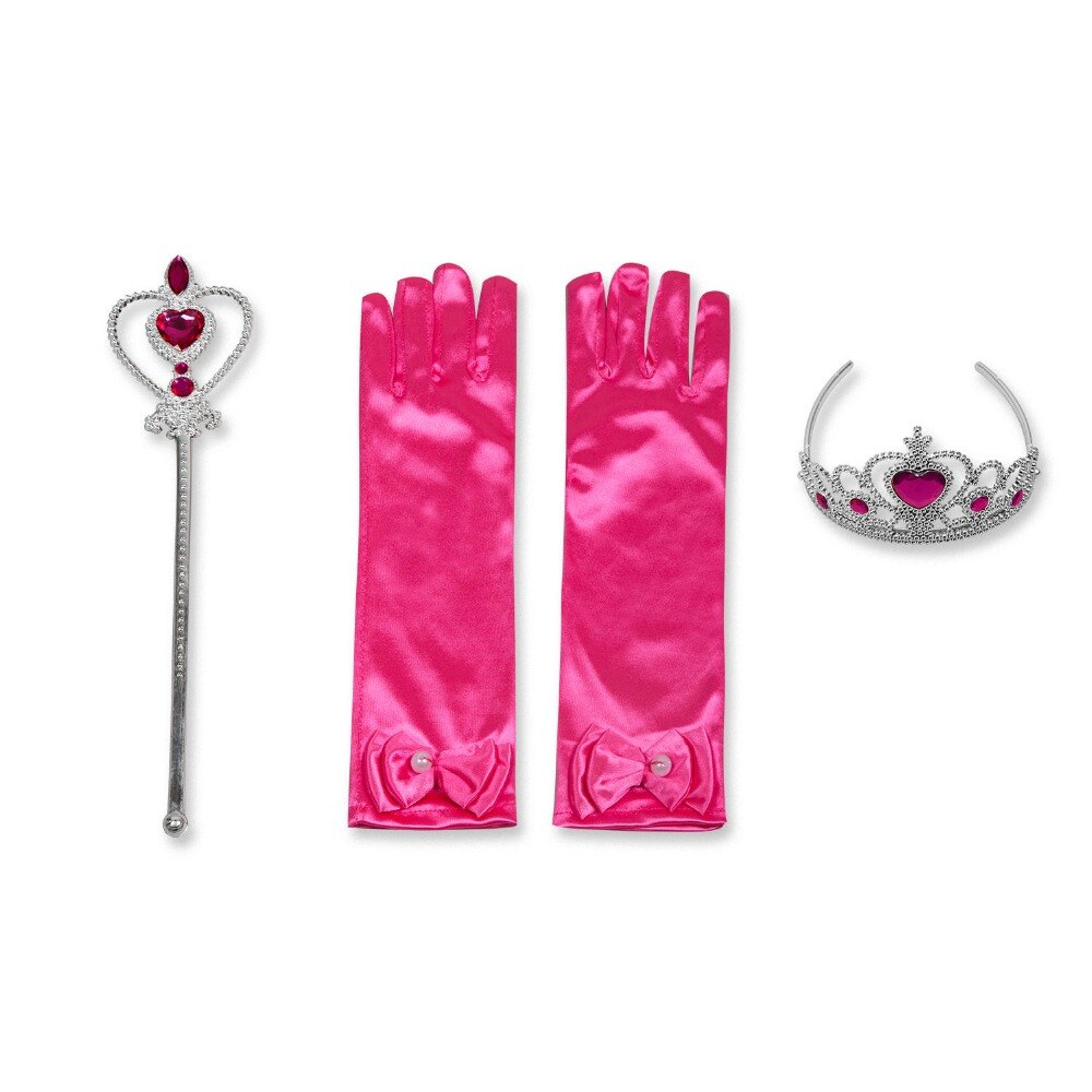 Barn cosplay karneval prinsessa tjejer barn klädsel tillbehör kronfläta trollspö peruk blå handskar 4 st set magic stick: Reste sig