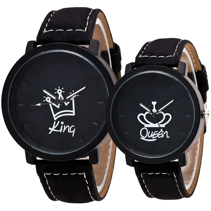 liefhebbers paar koning koningin lederen horloge unisex heren vrouwen dames crown casual studenten quartz horloges