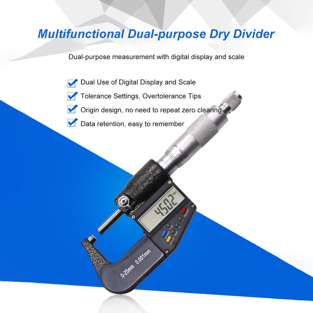 LCD Digital Outside Micrometer 0-25mm/0.001mm Electronic Gauge Vernier Caliper Meter 7 keys Carbide Tip Measuring Tools