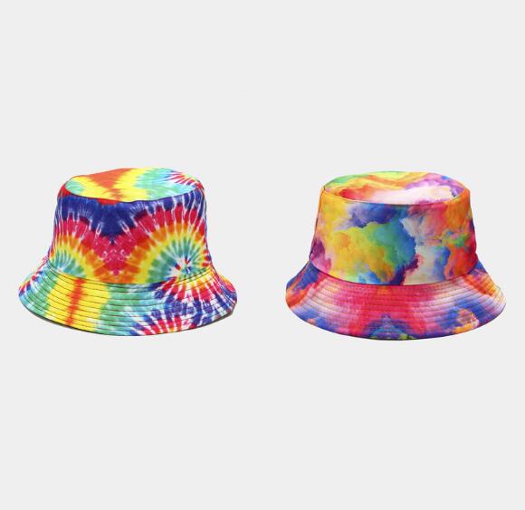 Double-sided Wearing Cap Visor Rainbow Color Bucket Hat Men And Women Cotton Flat Sun Hat Reversible Sun Tie Dye Fisherman Hat
