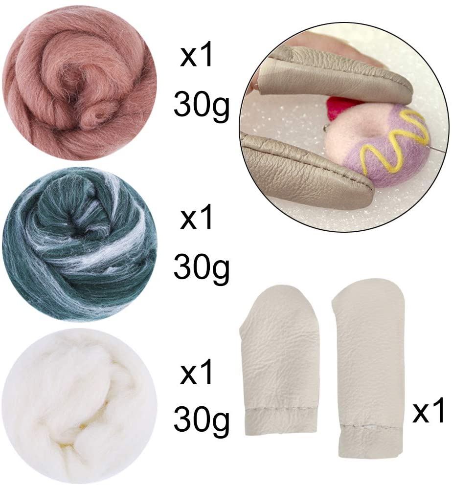 LMDZ 3 Colors Needle Felting Wool (30g/Colors), Needle Felting Tool with 21PCS Felting Needles, Needle Felting Foam, Finger Cot