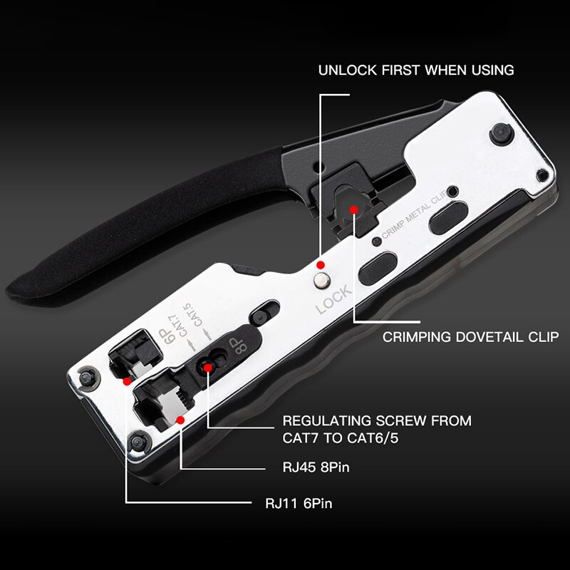 Combo Network Rj45 Tool Telecom Crimping Crimper For Rj45 Cat7 Cat6A Cat6 Cat5 Rj11 Rj12 Modular Plugs Metal Clips Pliers Tools