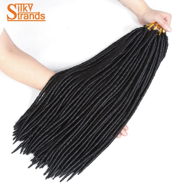 Silky Strands Synthetic Straight Faux Locs Hair Extensions For Women Afro High Temperature Ombre Braiding Hair Crochet Braids: #1B