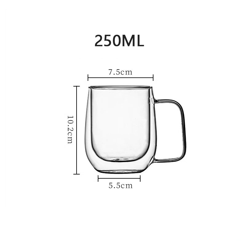 1/2/4pcs Double Wall High Borosilicate Glass Mug Heat Resistant Handle Coffee Milk Juice Water Cup 250/400ml: black