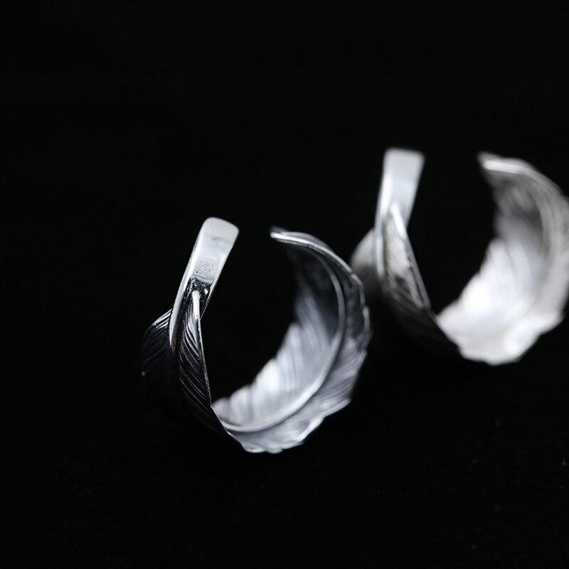 Anello degli uomini di 100% Reale dell'argento sterlina 925 Della Piuma di Marca Anello di Coppia Femminile Gioielli Thailandia Argento Dell'annata di Stile del Commercio All'ingrosso FR30