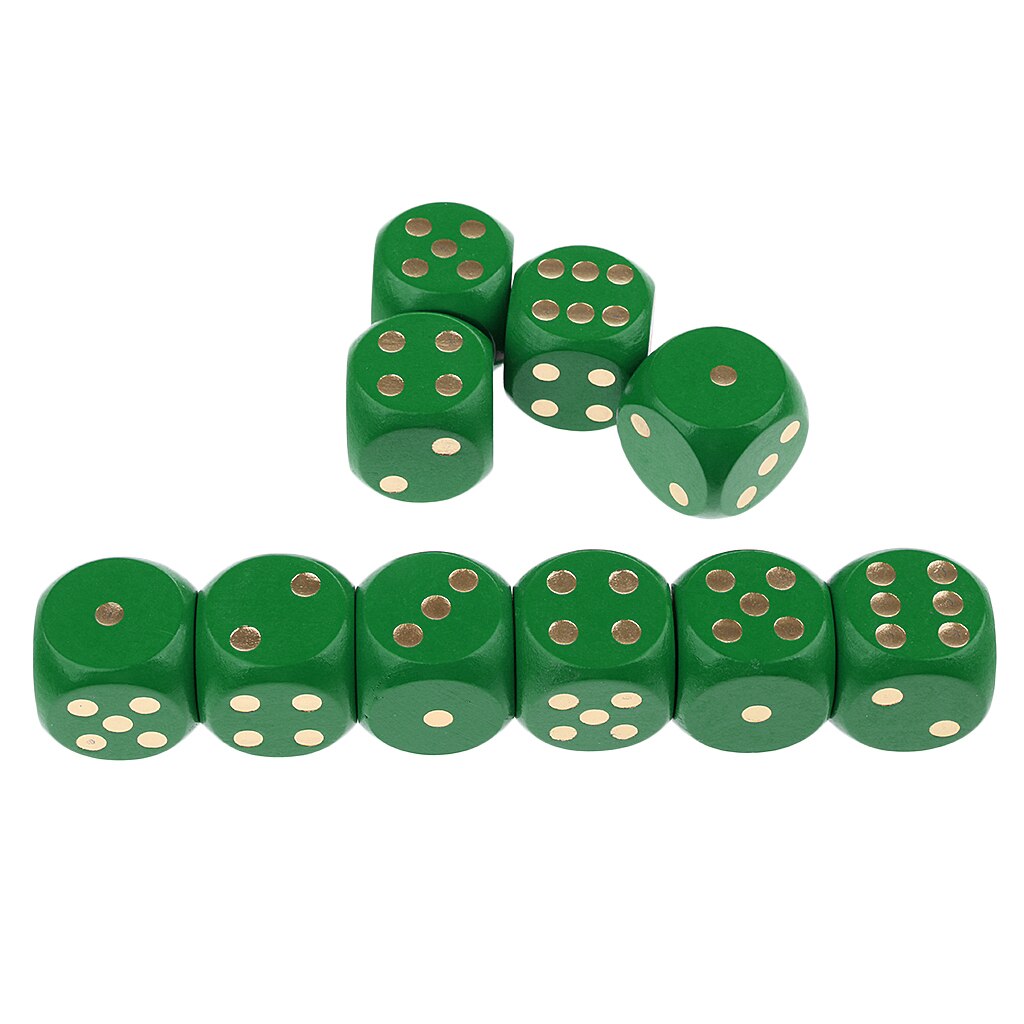 10Pieces Wooden Dice D6 Six Sided Dotted Dice For