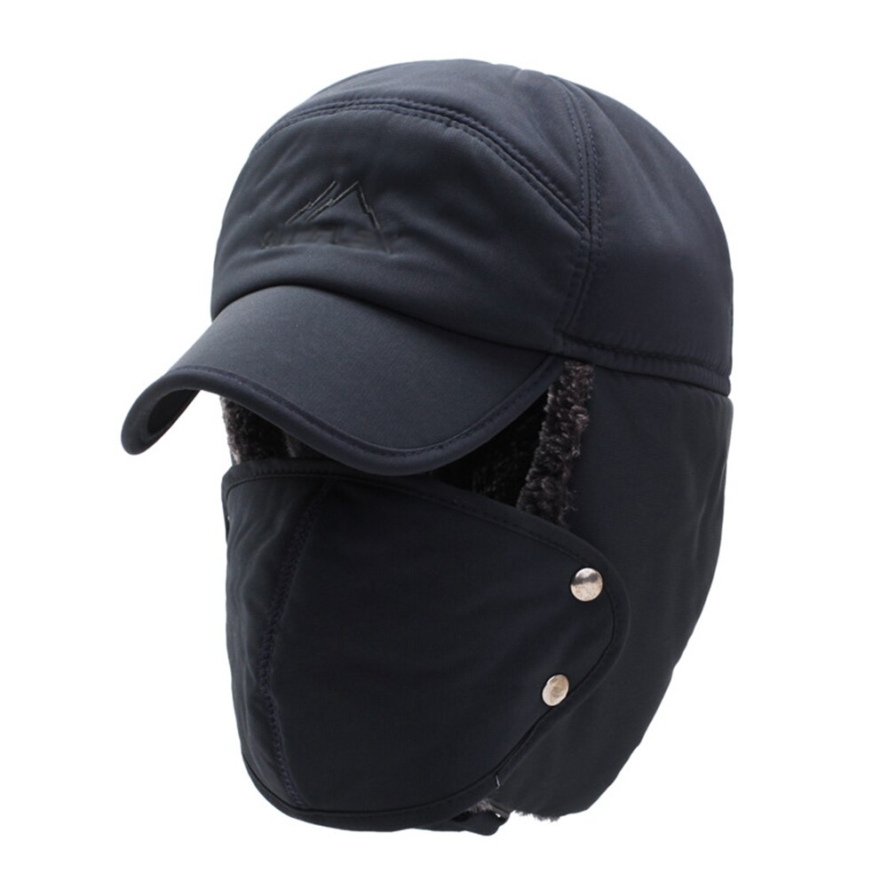 Sport avec oreille rabat casquette trappeur chapeaux coupe-vent masque détachable imperméable neige Ski masque chapeau pour snowboard randonnée: navy blue