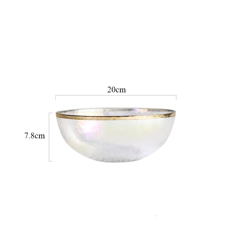 Colorful Painted Gold Glass Bowl Dish Seven Color Transparent Hammer Grain Glass Dessert Steak Plate Salad Fruit Bowl Dinnerware: Bowl L