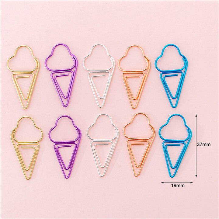 YaMinSanNiO 10pcs/lot Cute Paper Clips Envelope Cactus Paper Clip Metal Bookmark Decorative File Memo Clips Stationery: Ice cream