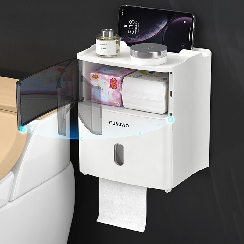 Toilet Waterproof Wall-mounted Toilet Paper Holder Shelf Paper Box Roll Paper Tube Storage Box Tissue Box Household