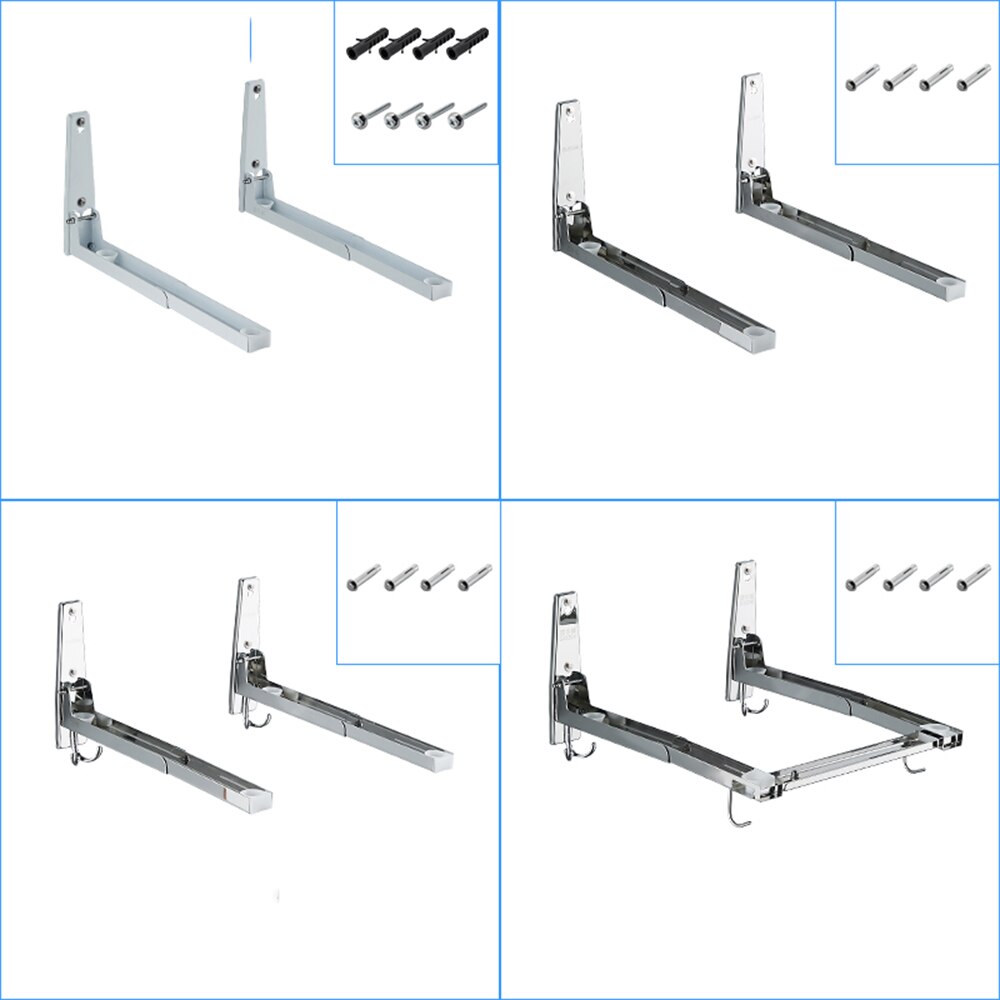 Stainless Steel Microwave Foldable Oven Shelf Rack Support Frame Stretch Adjustable Wall Mount Bracket Holder Kitchen Storage