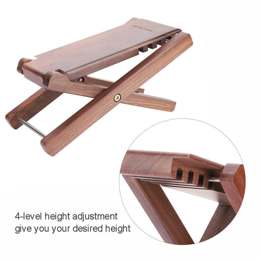 1x Guitar Foot Rest Stool 4 Adjustable Heights Sturdy Walnut Wood Frame