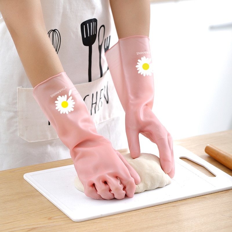 Guantes de látex y goma para lavar platos para mujer, manoplas de limpieza duraderas para el hogar, herramientas para el lavavajillas