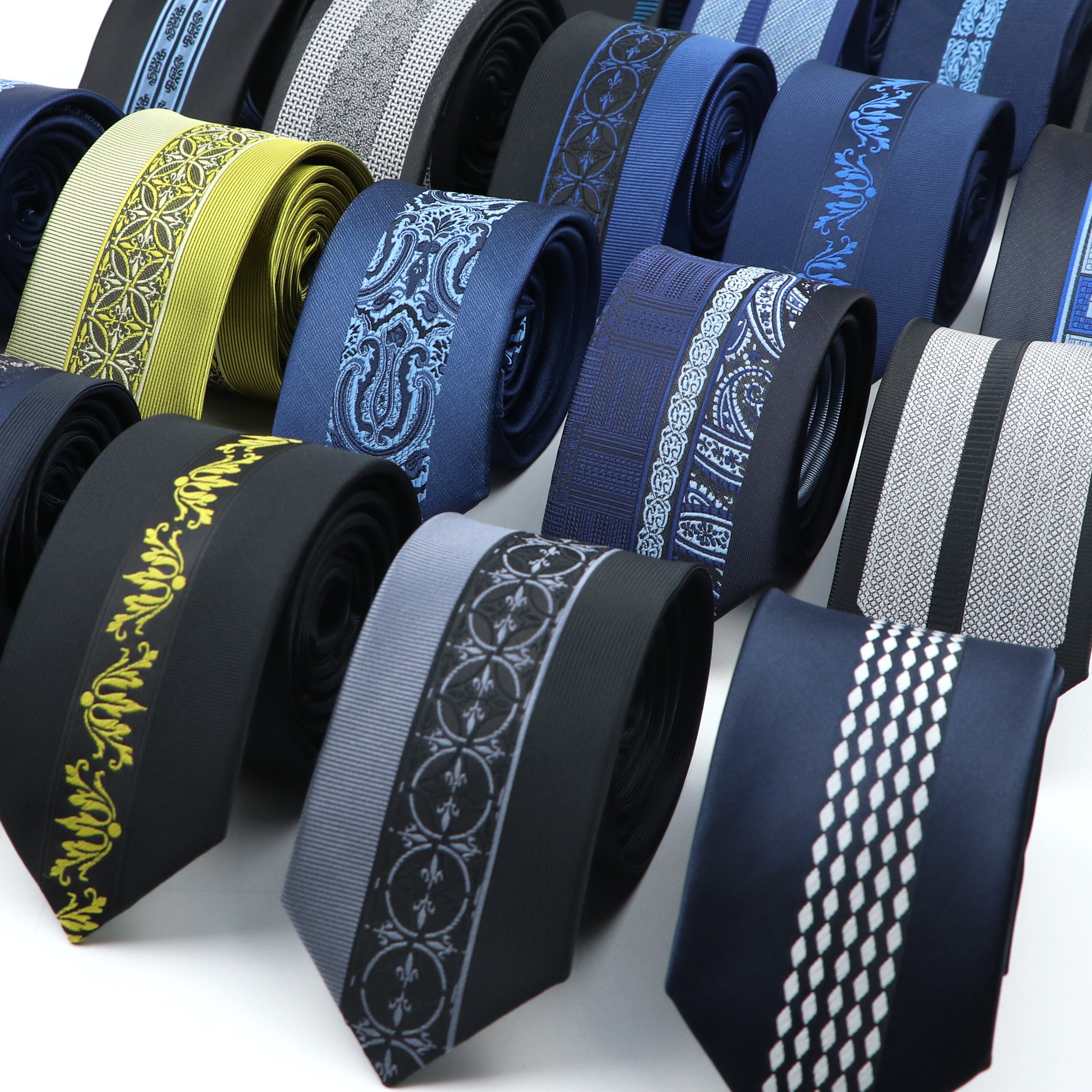 Luksuriøst herreslips jacquardvevd skinny slim 6cm svart blått blomster paisley-slips bankett festskjorte