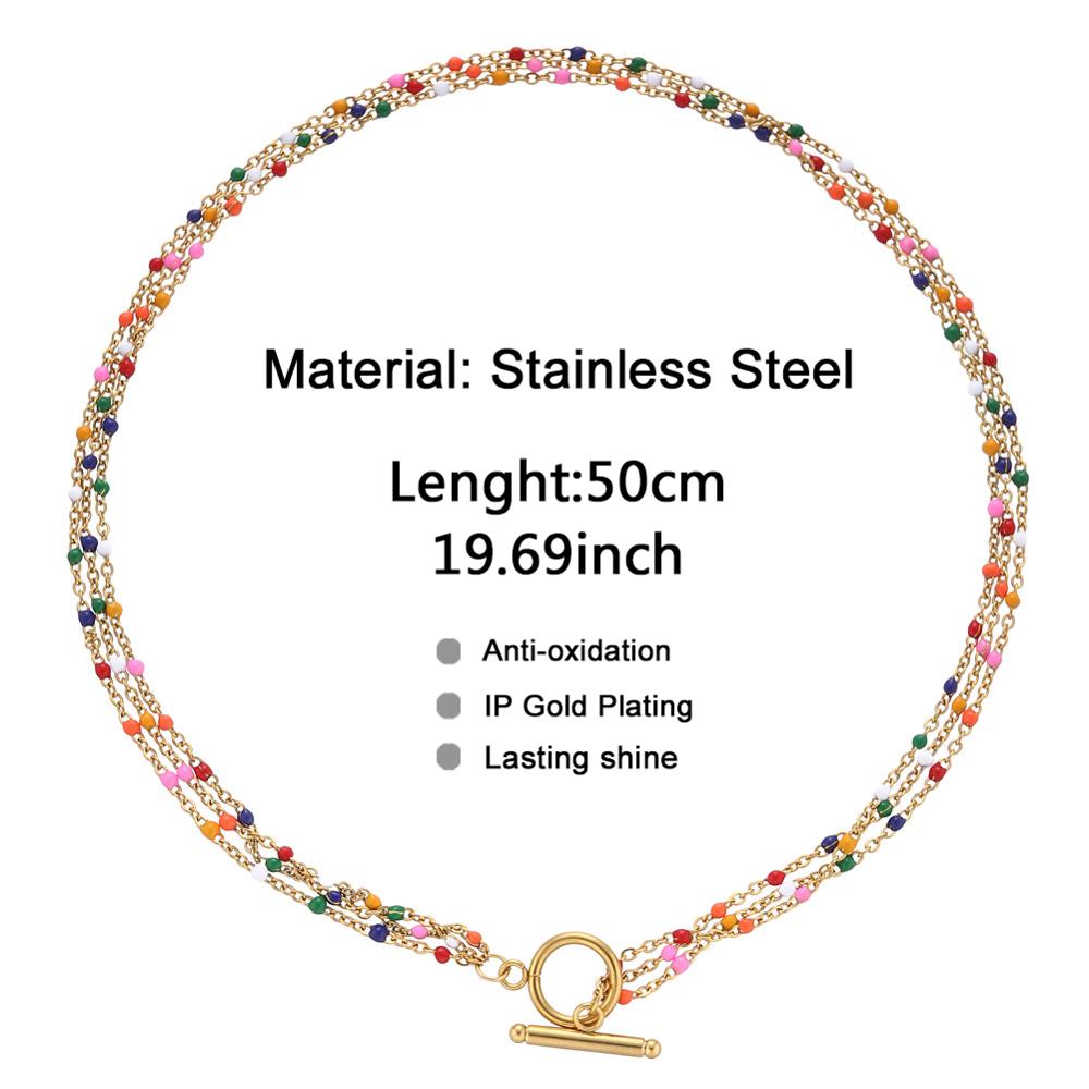 Boheme flerlags rustfrit stål emalje perler kæde halskæde til kvinde toggle choker boho smykker valentinsdag