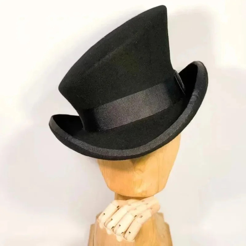 Men Women asymmetric top wool hats fashiona formal ribbon steam punk hat men lumber costume Cap Party decoration: black