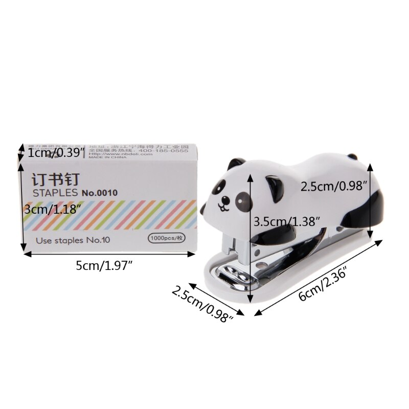 Mini juego de grapadora de Panda, carpeta de papel dentro de 1000 uds, grapas para oficina, suministro escolar Q1JC