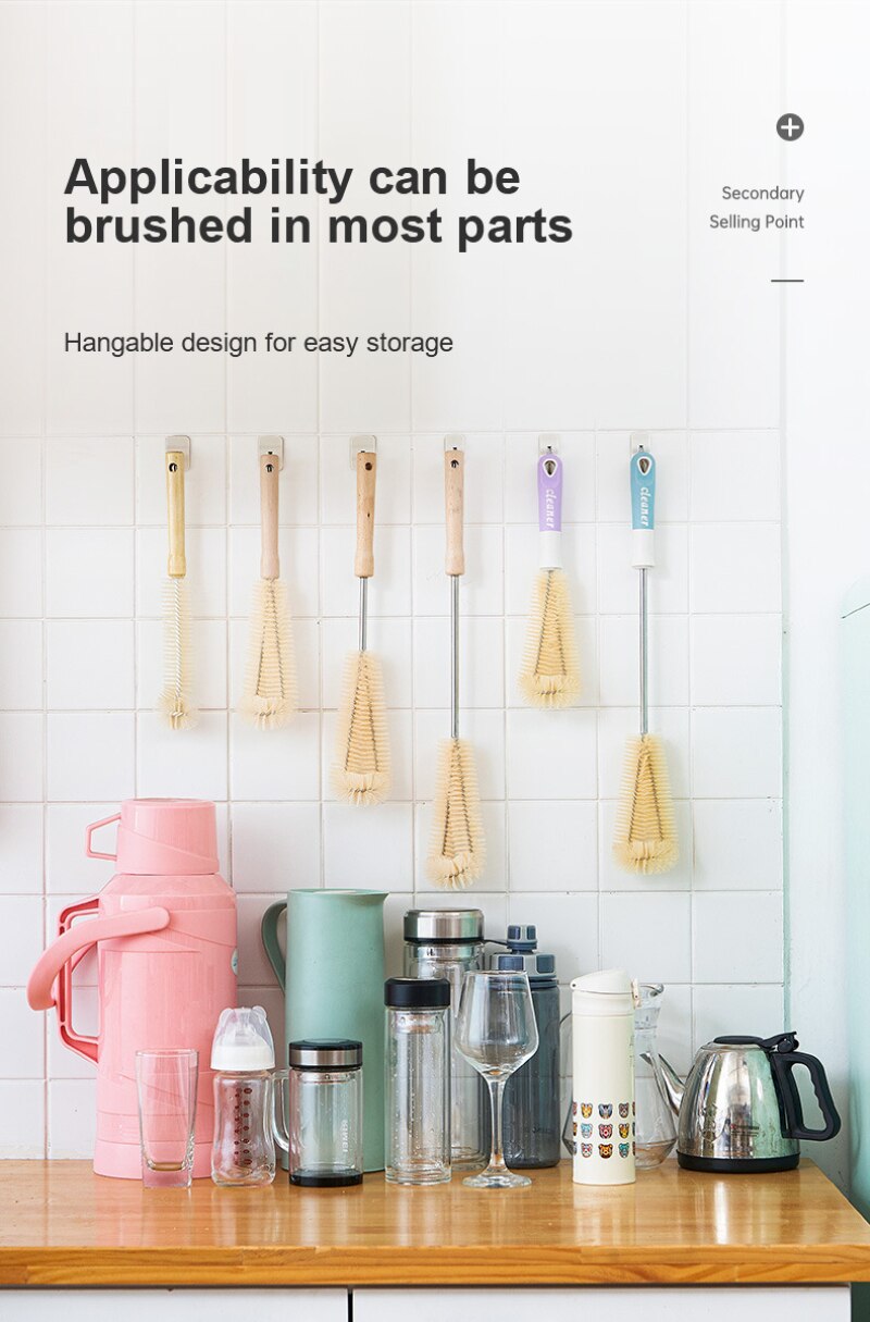 Extra Long Wooden Handle Cup Brush Baby Bottle Brush Set Nylon Kitchen Glass Vacuum Flask Cleaning Cup Brush