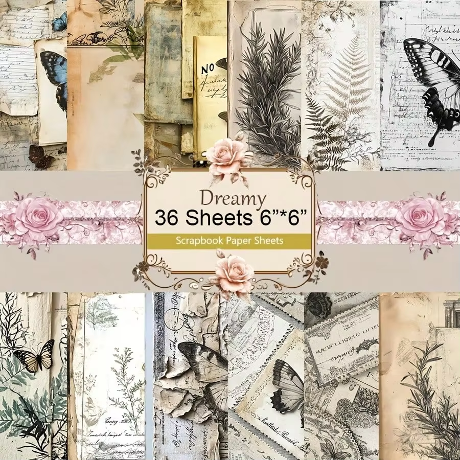 36 Sheets Starry Sky Scrapbook Paper Pack, Stationery Vintage Art Craft Pattern Scrapbooking Paper For Junk Journal Planner Card: black
