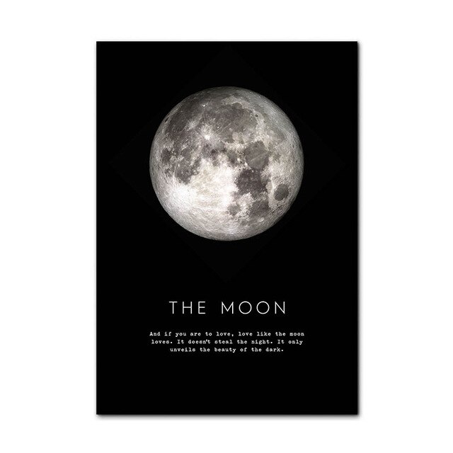 De Maan Quotes Poster Black White Wall Art Print Planeet Schilderen Decoratieve Foto Modern Home Woonkamer Decoratie: Blauw / 21x30cm No Frame