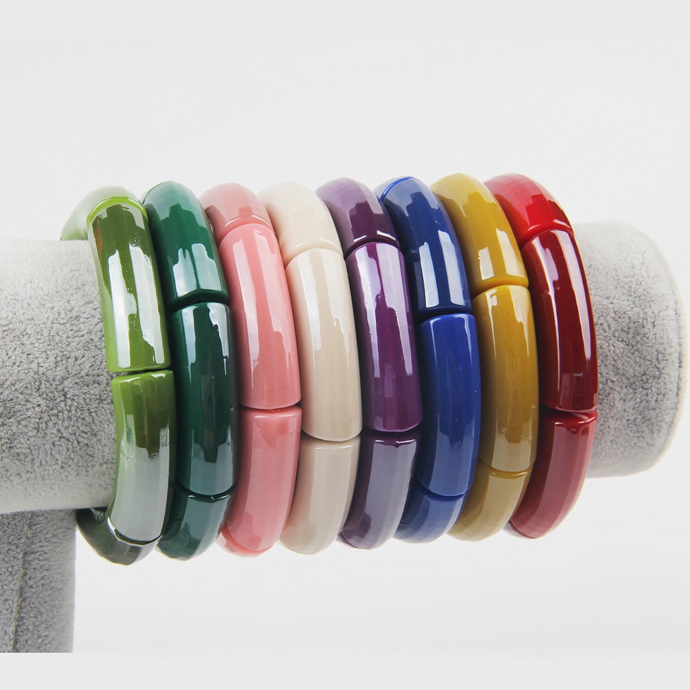 Rekbaar Acryl Armbanden Armbanden Voor Vrouwen Meisjes Eenvoudige Stijl Meerdere Kleuren Rsin Bangle Elasticcuff Armband