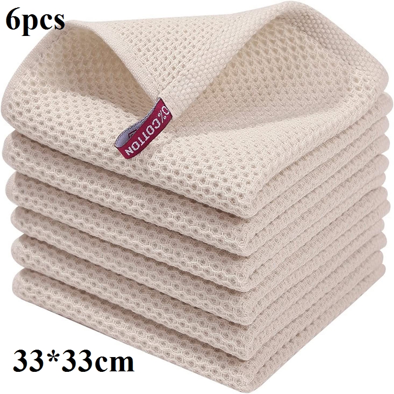 Homaxy 4/6Pcs Cotton Kitchen Towels Ultra Soft Dishcloth Magic Cleaning Cloth Absorbent Cleaning Towel Thickened Wipe Wash Towel: Pink