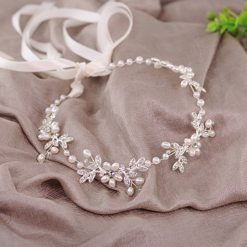 ZMHP152 Wedding Hair Accessories Bridal Hair Jewelry Bridal Hair Vine Bridal Hairband Wedding Hair Tiara Bridal Headwear: Off-White Ribbon