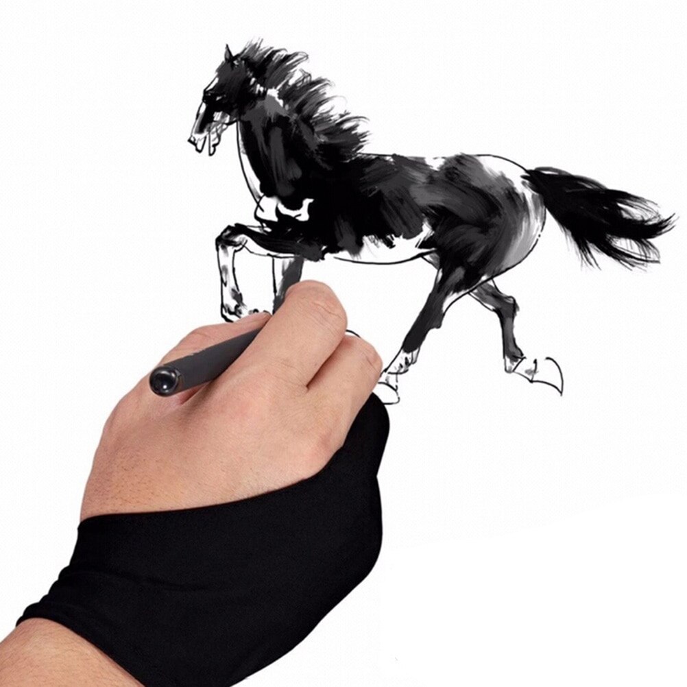 18.5cm svart kunstner tegning hanske til alle grafikk tegning tablett 2 finger bunnstoff, både til høyre og venstre hånd