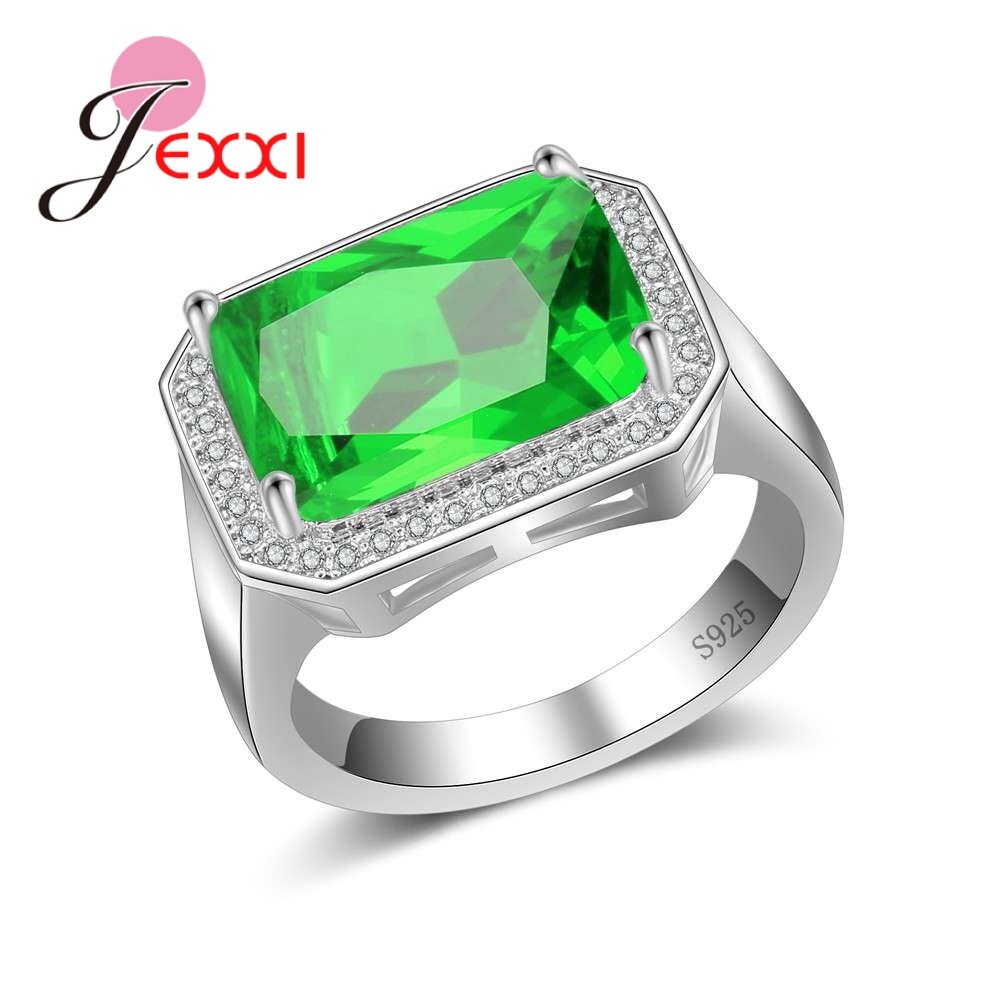 Mode Vintage 925 Sterling Zilveren Ringen Verharde Grote Rechthoek Groene Stenen Wome Man Party Accessoires