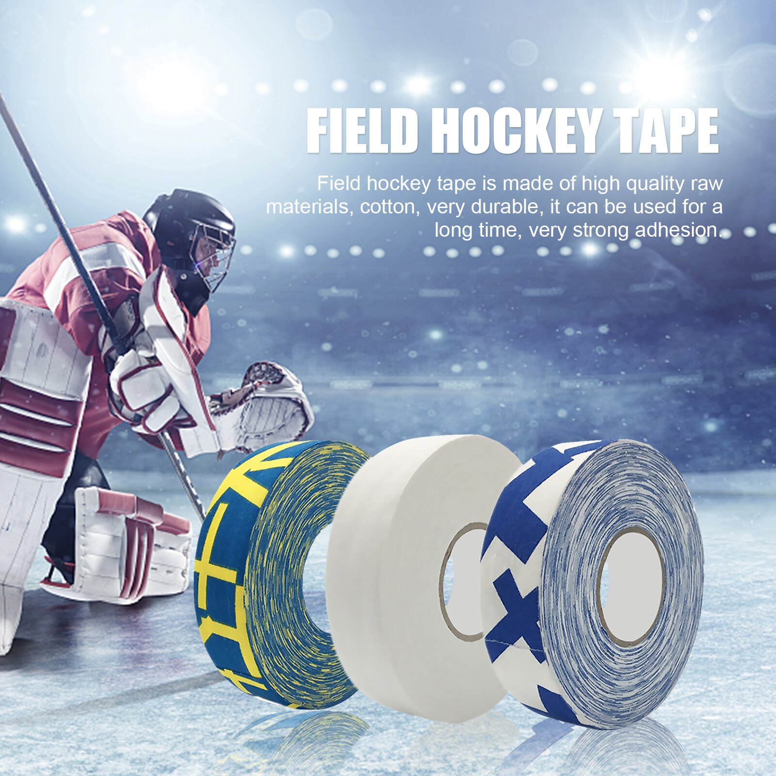 Hockeytape, 3er- pack, mehrzweck-stofftaperolle für eishockey, inlineskishockey, schlägerblattschutz, lacrosse, baseballschläger