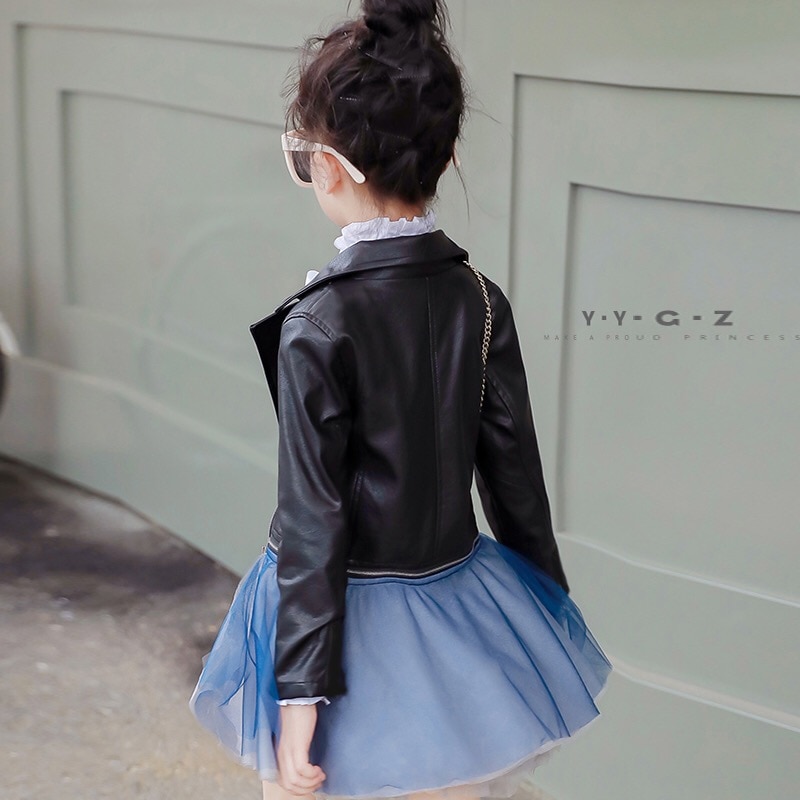Liakhouskaya Spring Kids Leather Jacket Girls PU Jacket Children Leather Outwear For Girl Baby Girl Jackets Skirt