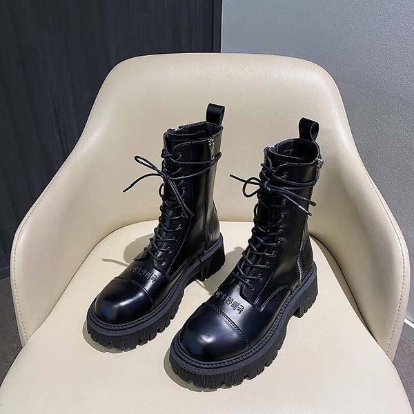 Dam gummistövlar höstskor platt klack dragkedja rund tå tossor damstövlar-kvinnor rain rock lolita med svart: 36