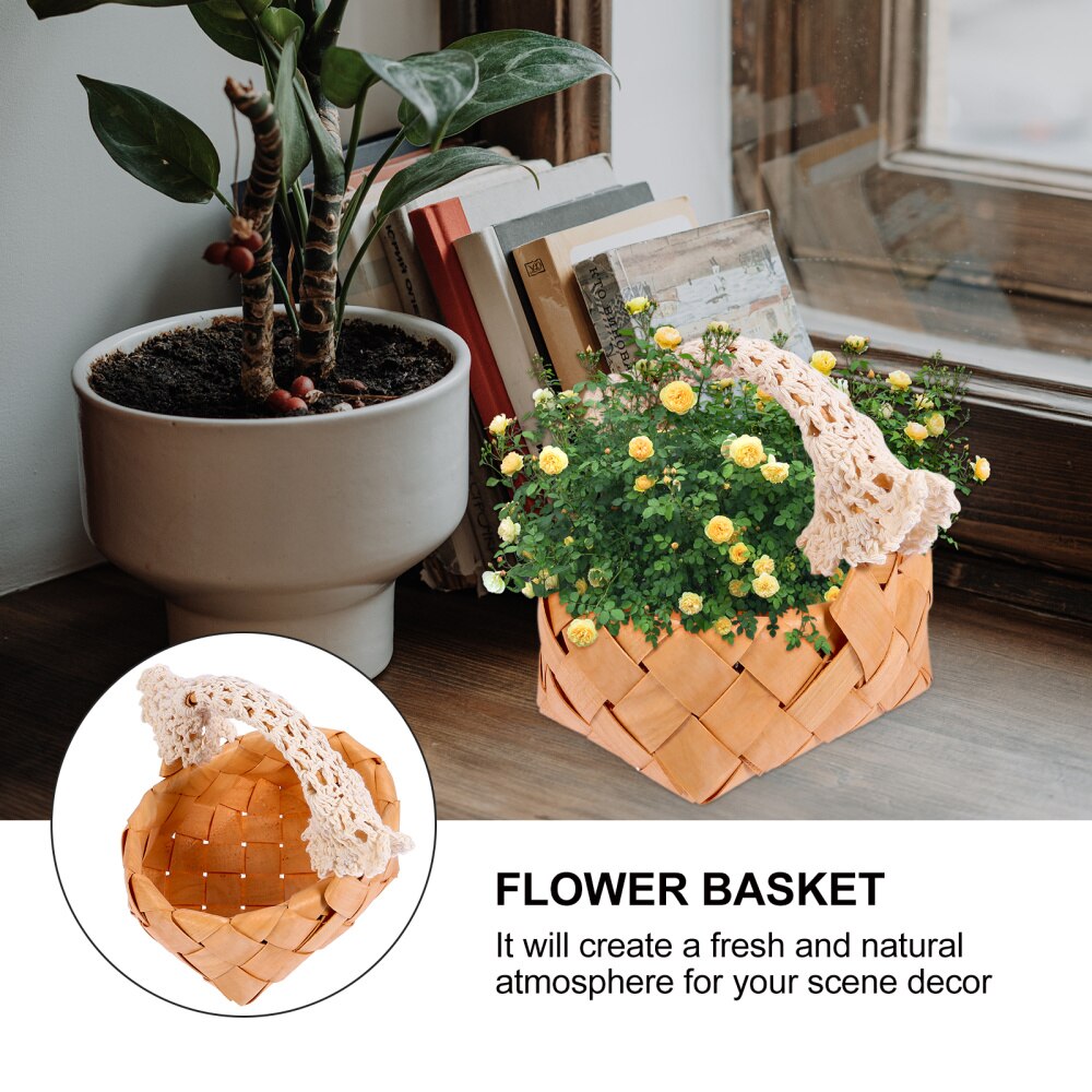1pc Exquisite Flower Baskets Flower Arrangement Container Lace Handle Basket