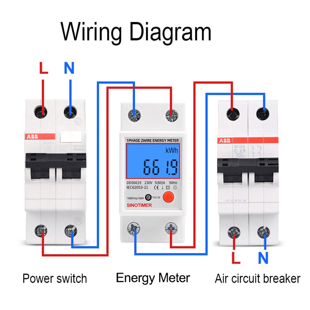Single Phase Digital LCD Kwh Wattmeter Power Consumption Electric Din Rail