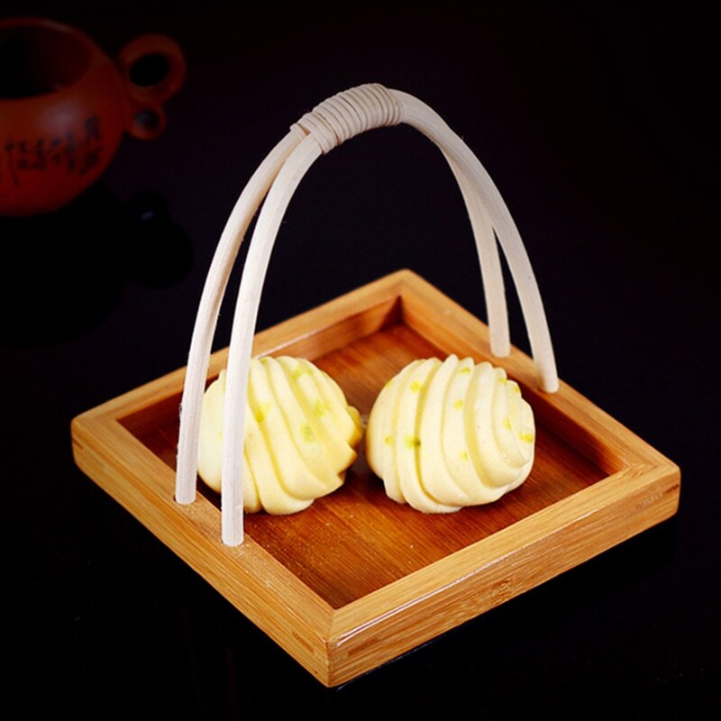 Japanese Sushi Bamboo Basket with Handle Dessert Fried Food Serving Tray Snack Fruit Dish Plate Round Paper Doilies Ta