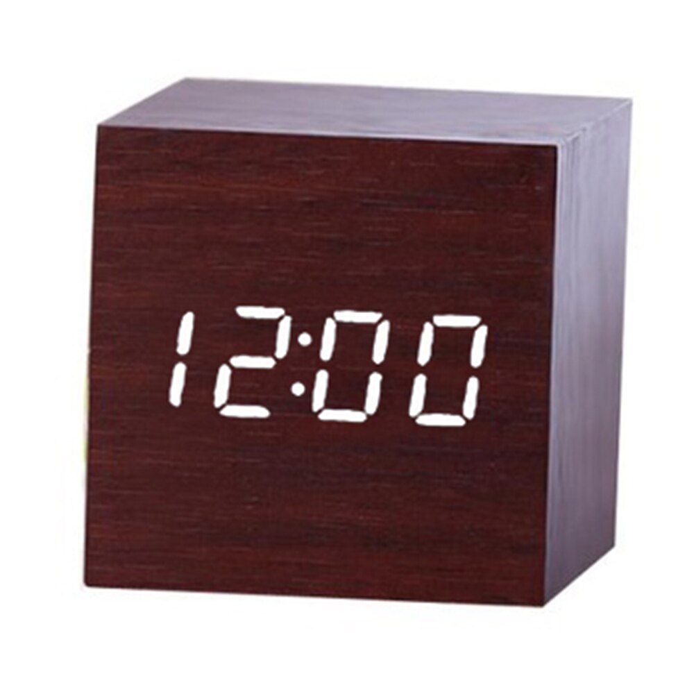reloj despertador LED con Control de voz, termómetro Digital, retroiluminación de madera, reloj Retro brillante, mesa, Despertadores luminosos: Amarillo claro