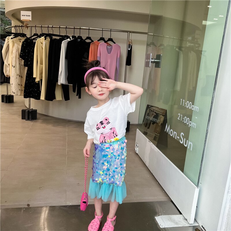 VFOCHI 2022 dziewczyna spódnica wiosna lato cekiny dziewczyny spódnice syreny nastolatek dziewczyna ubrania moda dzieci spódnica niejednolita całość dziewczyny spódnica