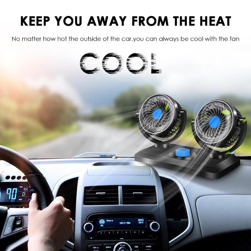 Mini ventilador eléctrico para coche, dispositivo de ventilación pequeño de 12V y 24V, Individual/doble, doble cabezal, USB, rotación de 360 grados, refrigeración de bajo ruido