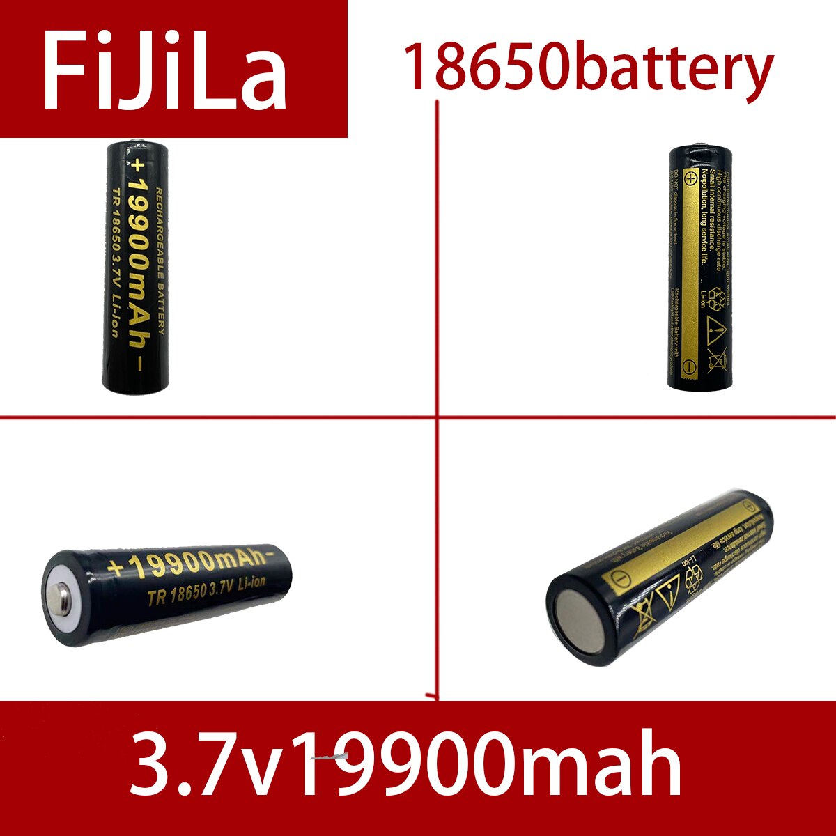 100% 18650 Lithium Batteries Flashlight 18650 Rechargeable-Battery 3.7V 19900 Mah for Flashlight + charger