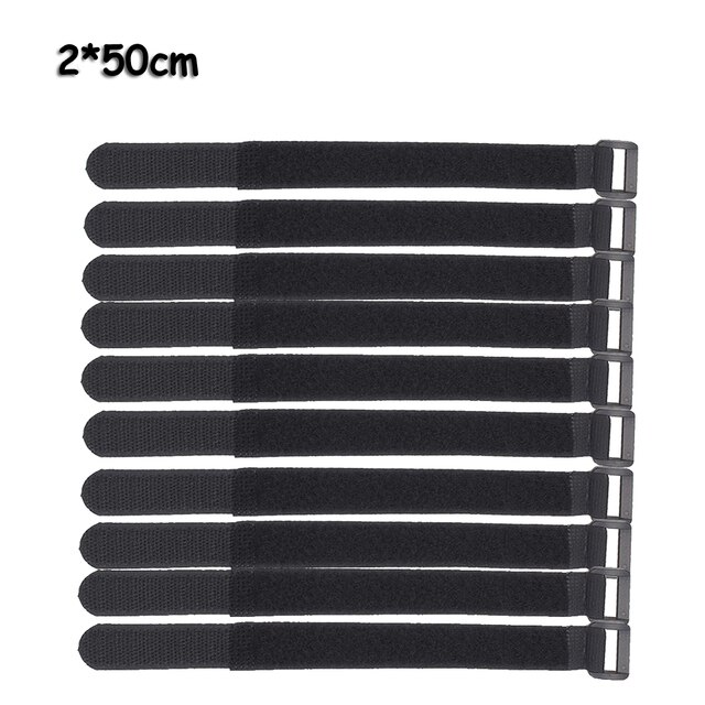 10 PC 2*50cm Reusable Fastening Bike Tie Nylon Hook &amp; Loop Durable Multil Purpose Self-adhesive Strap Cable Ties: Type1 black