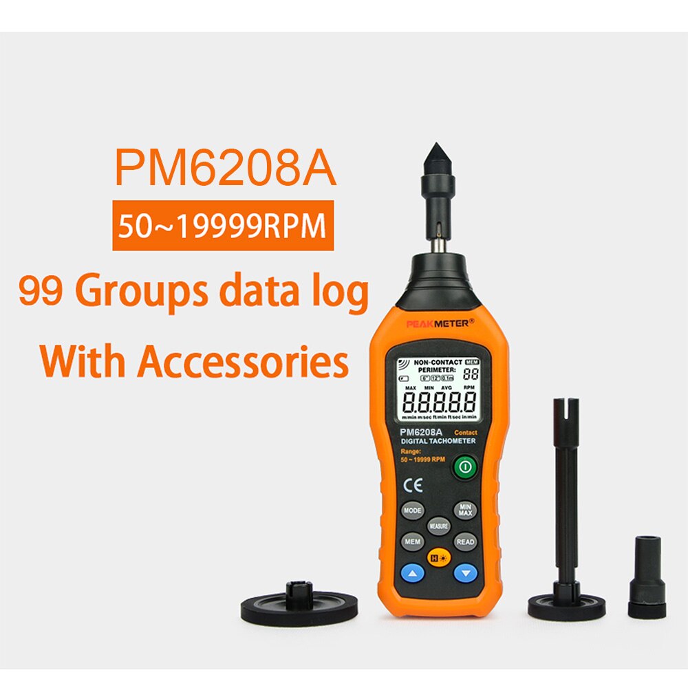 High-Precision Digital Tachometer Contact-type/Non-Contact 50-19999RPM Max Speed Meter Rotation Tester Electronic tachometer: PM6208A