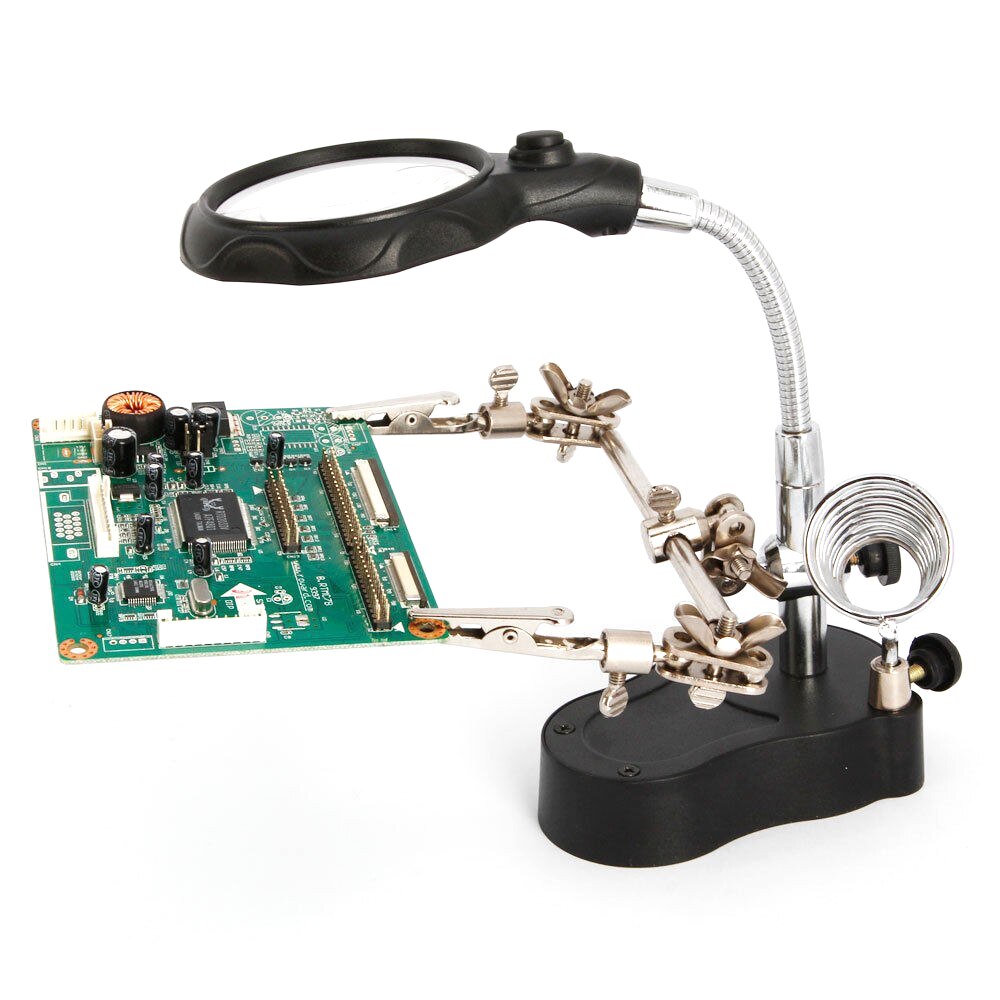 Welding Magnifying Glass Clamp 5 LED Auxiliary Clip Magnifier Hand Soldering Solder Iron Stand Holder Station