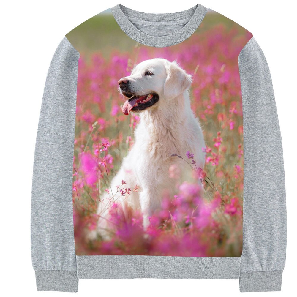 Børnepige t-shirt dejligt forår / efterår langærmet piger-t-shirt udskrivning af en hund i en blomsterbusk drengetøj