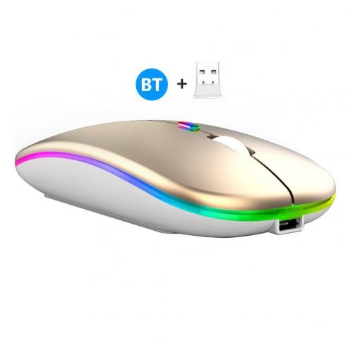 2,4G Wireless Bluetooth LED Mäuse USB Ergonomische Gaming Maus für Laptop Computer: Golden Dual Mode