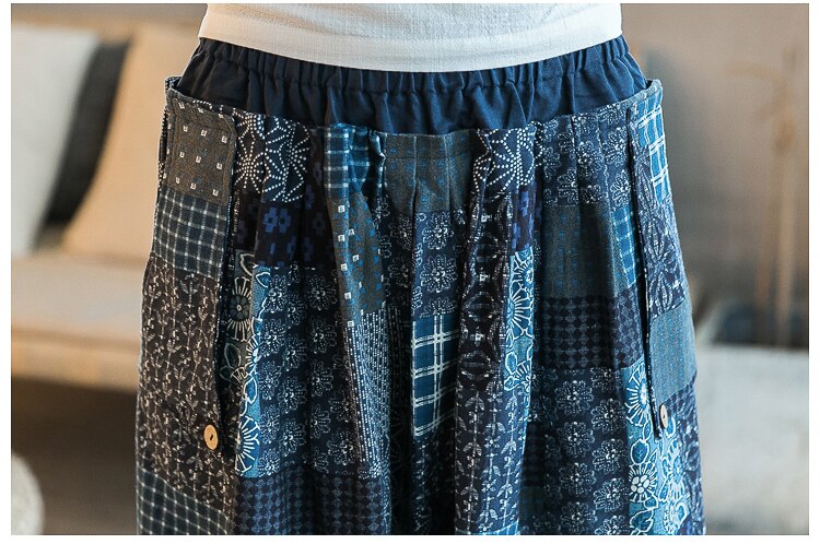 Miesten haaremihousut haarataskut lenkkeilijät printti vapaa-ajan housut miesten löysät hip hop roikkuvat boho puuvillapellavat leveät lahkeet housut