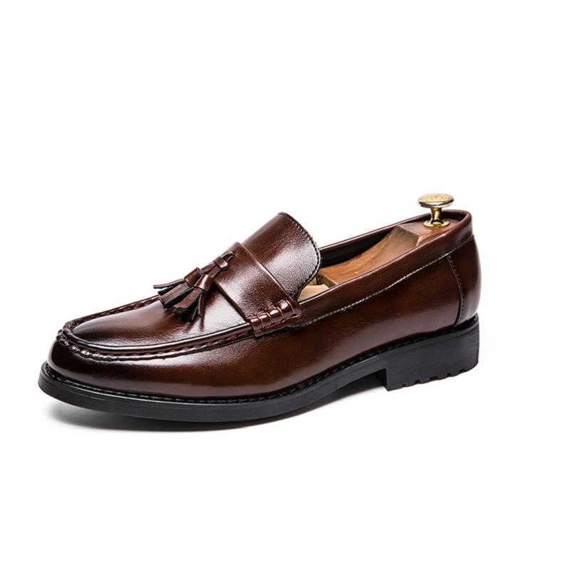 Rommedal heren loafers met kwastjes, leren schoenen voor heren, feest, bruiloft, heren plateauschoenen, casual schoenen, sapato masculino: Bruin / 9