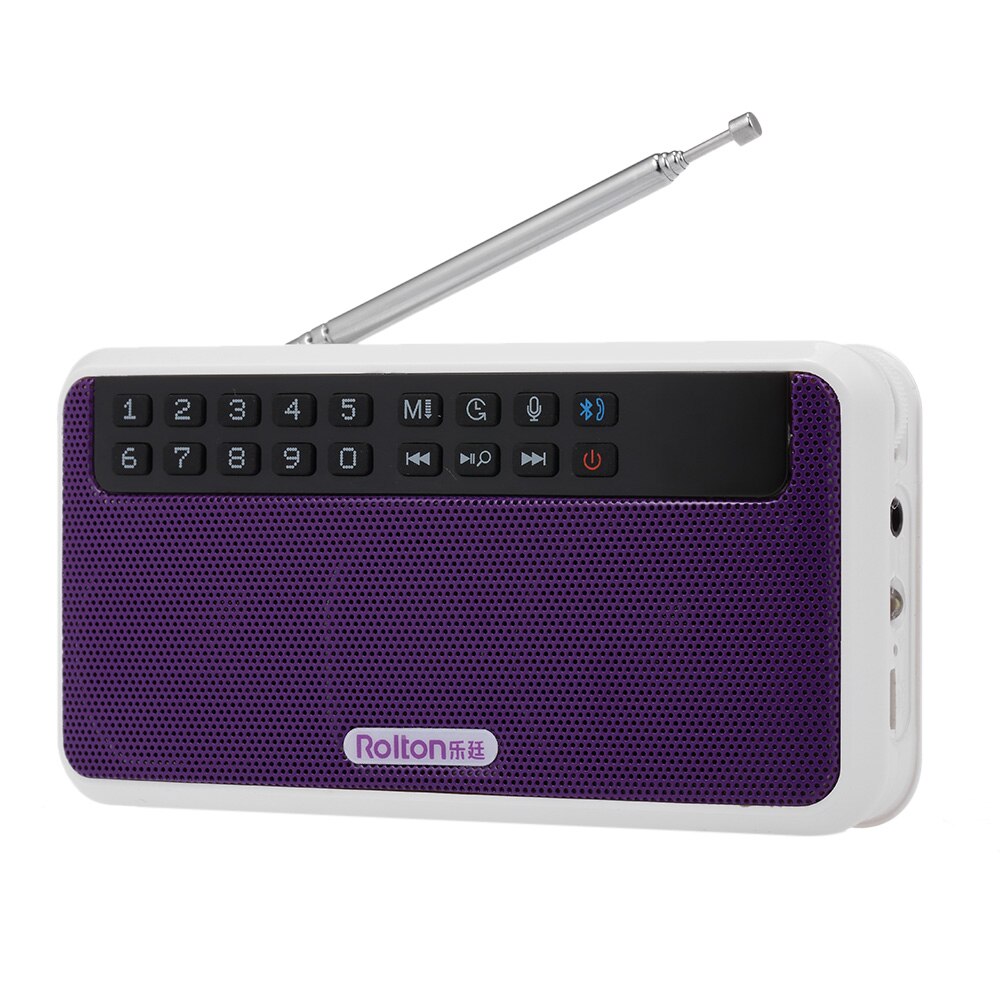 Rolton E500 Wireless Bluetooth Speaker HiFi Stereo Music Player Portable Digital FM Radio w/ Flashlight LED Display Mic TF Slot: Purple