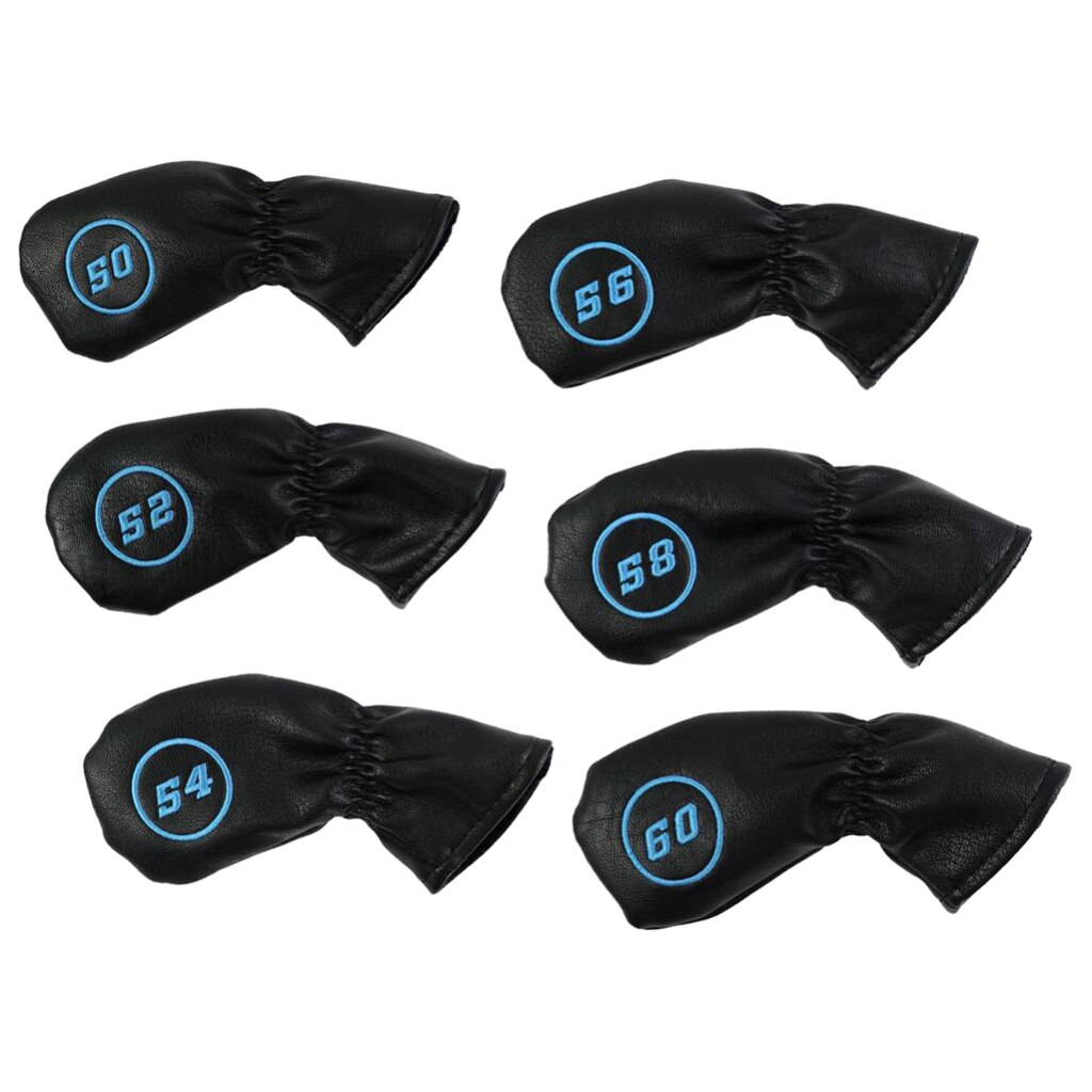 6Pcs Pu Leer Golf Club Head Cover Headcovers Wedge Iron Putter Beschermen Mouw