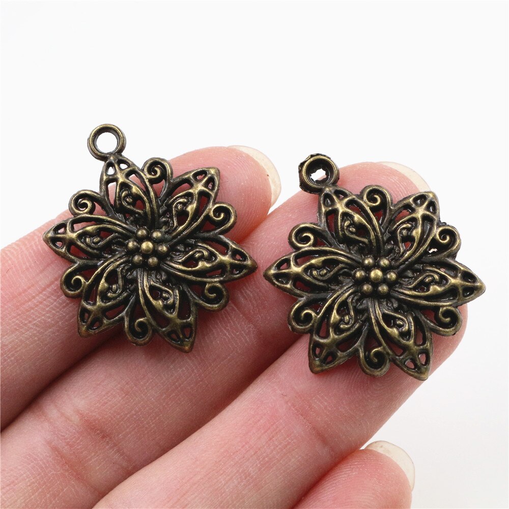 31X24 Mm 10 Pcs Oud Zilver En Brons Vergulde Bloem Stijl Handgemaakte Charms Hanger: diy Voor Armband Ketting