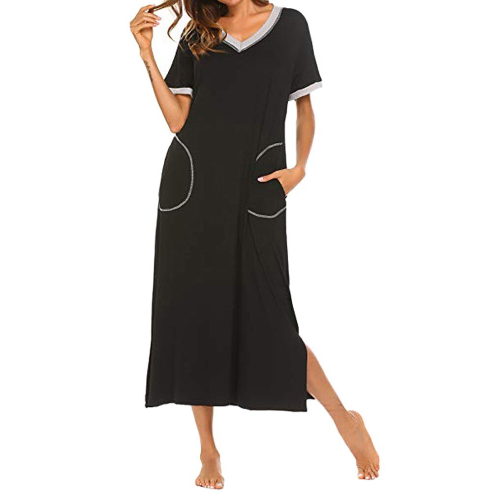 plus size Women’s Nightshirt Short Sleeve Nightgown Ultra-Soft Full Length Sleepwear Dress пижама женская